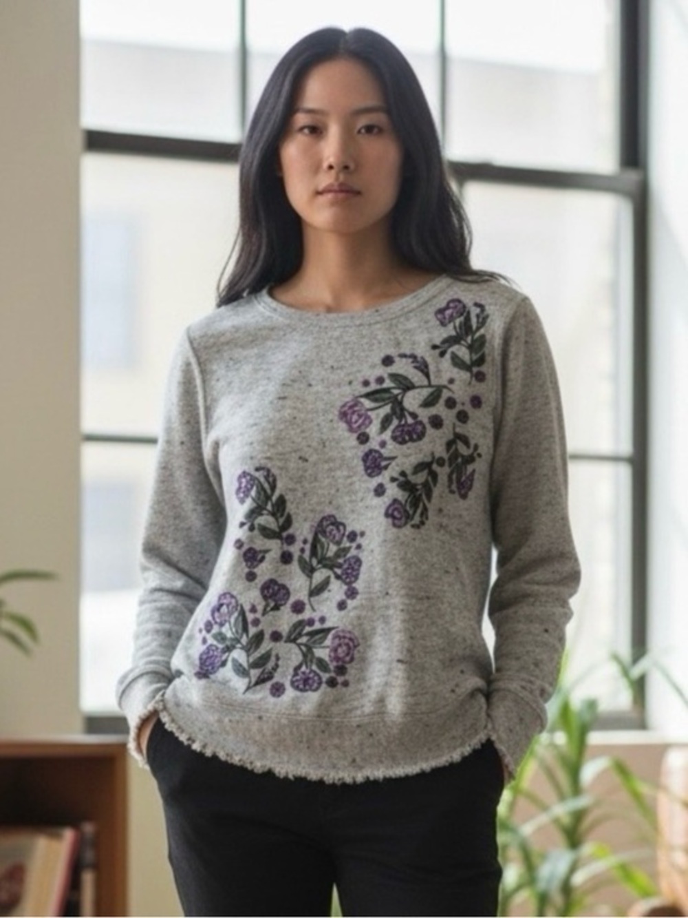 NWOT Style & Co Light Gray Floral Embroidered Women's Sweater